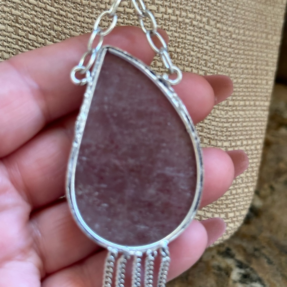 Huge Silver Pink Quartzite Stone Necklace - Picture 4 of 8